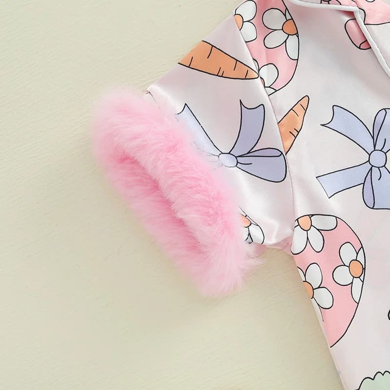 Pigiama pasquale per bambini con top a maniche corte con stampa di coniglietti e pantaloncini elastici in vita per ragazze - Completo da salotto in 2 pezzi