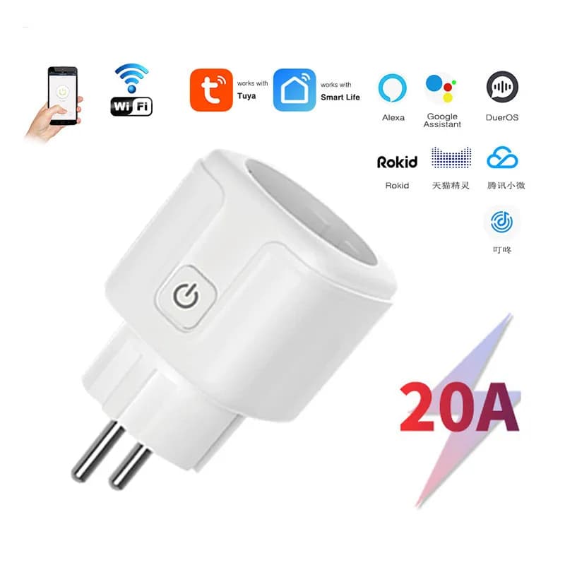 European Intelligent Clasp 100-240V 16A/20A Tuya WiFi with Vocal Control and Temporization Compatible with Alexa, Google Home and Alice, 2 Pin