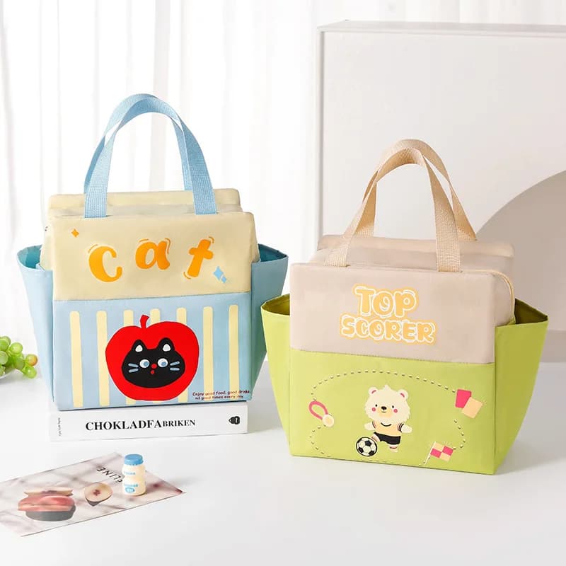 Borsa Termica Portatile a Doppio Scomparto - Borsa per il Pranzo con Disegni Cartoon per Lavoro e Scuola
