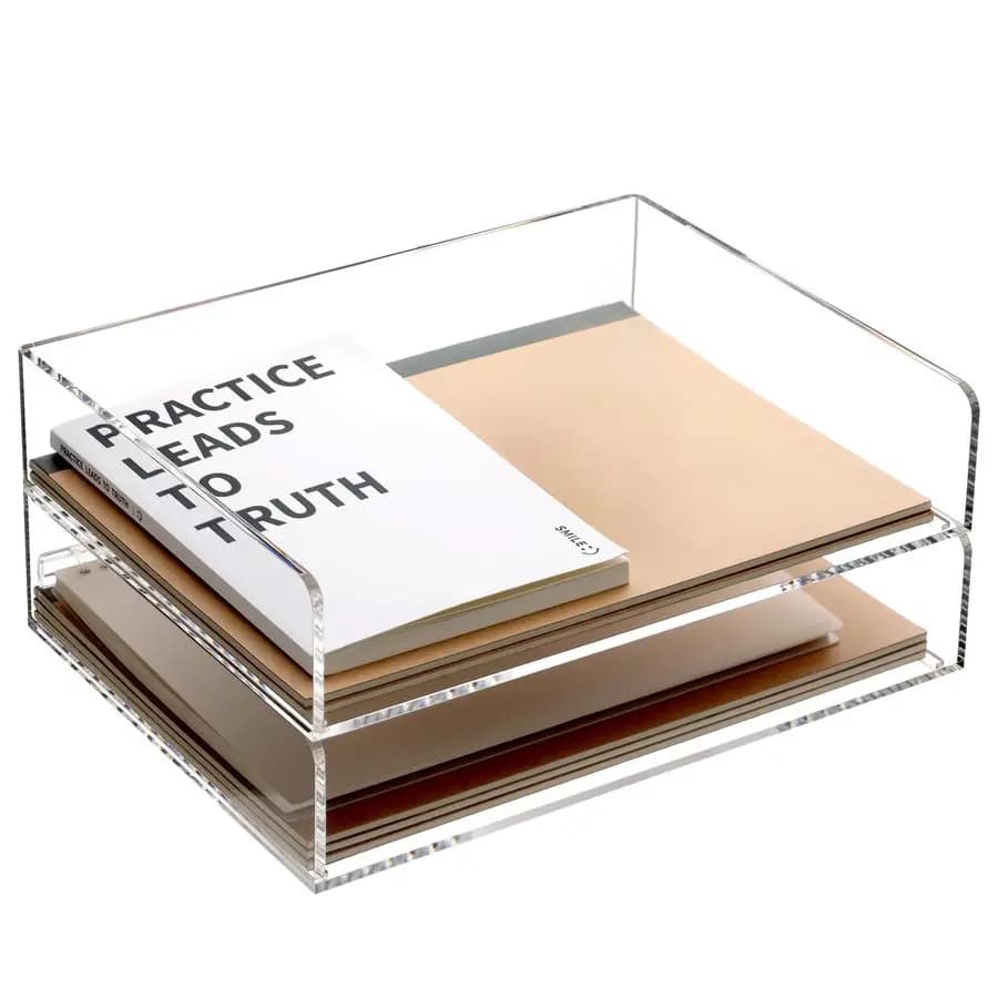 Organizzatore per Carta in Acrilico da Scrivania, Accessori e Organizzatori per Scrivania, Set da 2 Organizzatori Impilabili per Lettere, Documenti, Libri
