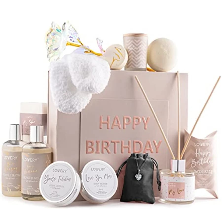 Regali di Compleanno per Donne, Cesto Regalo Spa di Lusso con Vitamina E, Set da Bagno e Diffusore