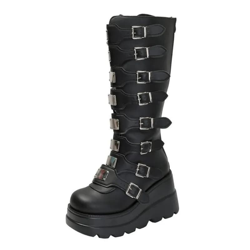 Long Boots for Women Gothic Shoes Platform Knee High Boots Punk Black Sexy Motorcycles Boots New Halloween Cosplay Women's Shoes