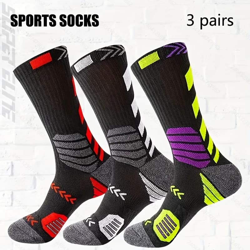 Breathable Mesh Moisture Wicking Compression Socks 3 Pairs Athletic Thick Cushion For Running Basketball Cycling Fitness Gear