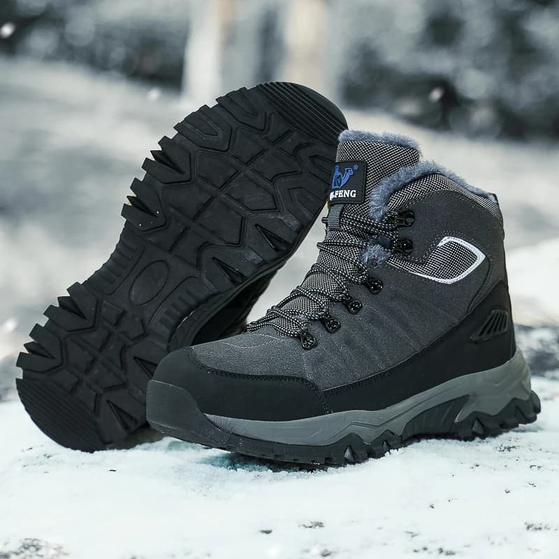 Stivali da neve da uomo Scarpe invernali casual da uomo Piattaforma con lacci Stivaletti in pelliccia calda Stivali da moto da trekking all'aperto da combattimento in peluche