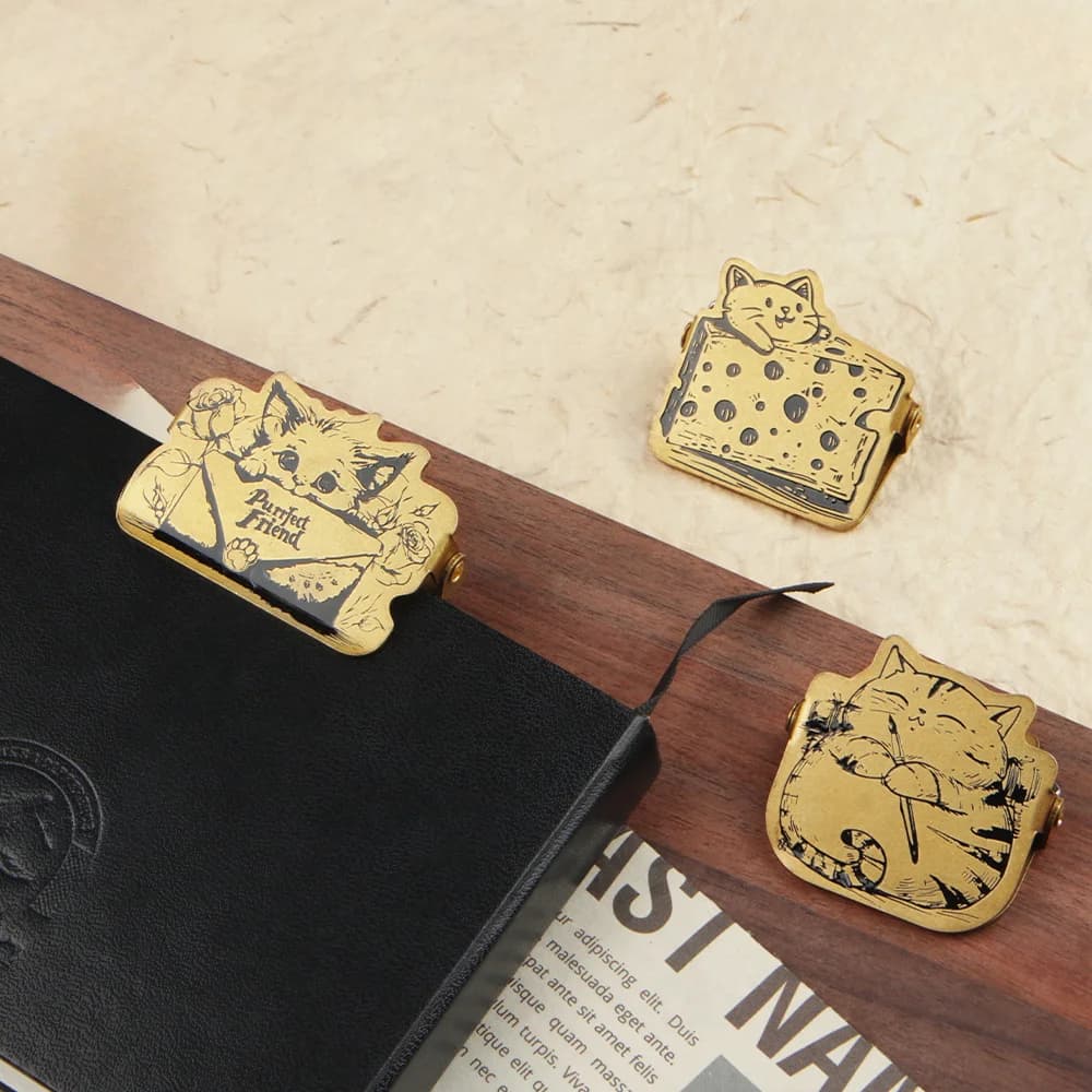 Clip di carta in ottone per gatti, diario, notebook, decorazione, oggetti di scena carini, pianificatore fai da te, fermagli per raccoglitori di reciepts stazionari