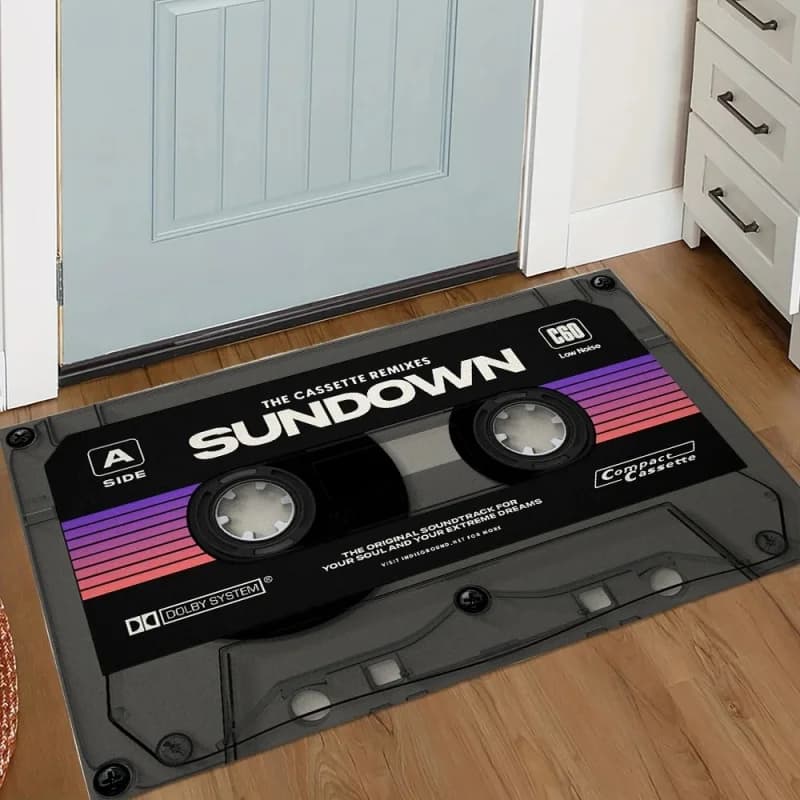 VIKAMA Retro Cassette Tape Print Doormat Non-Slip Washable Floor Mat for Music Lovers Entryway Home Decor