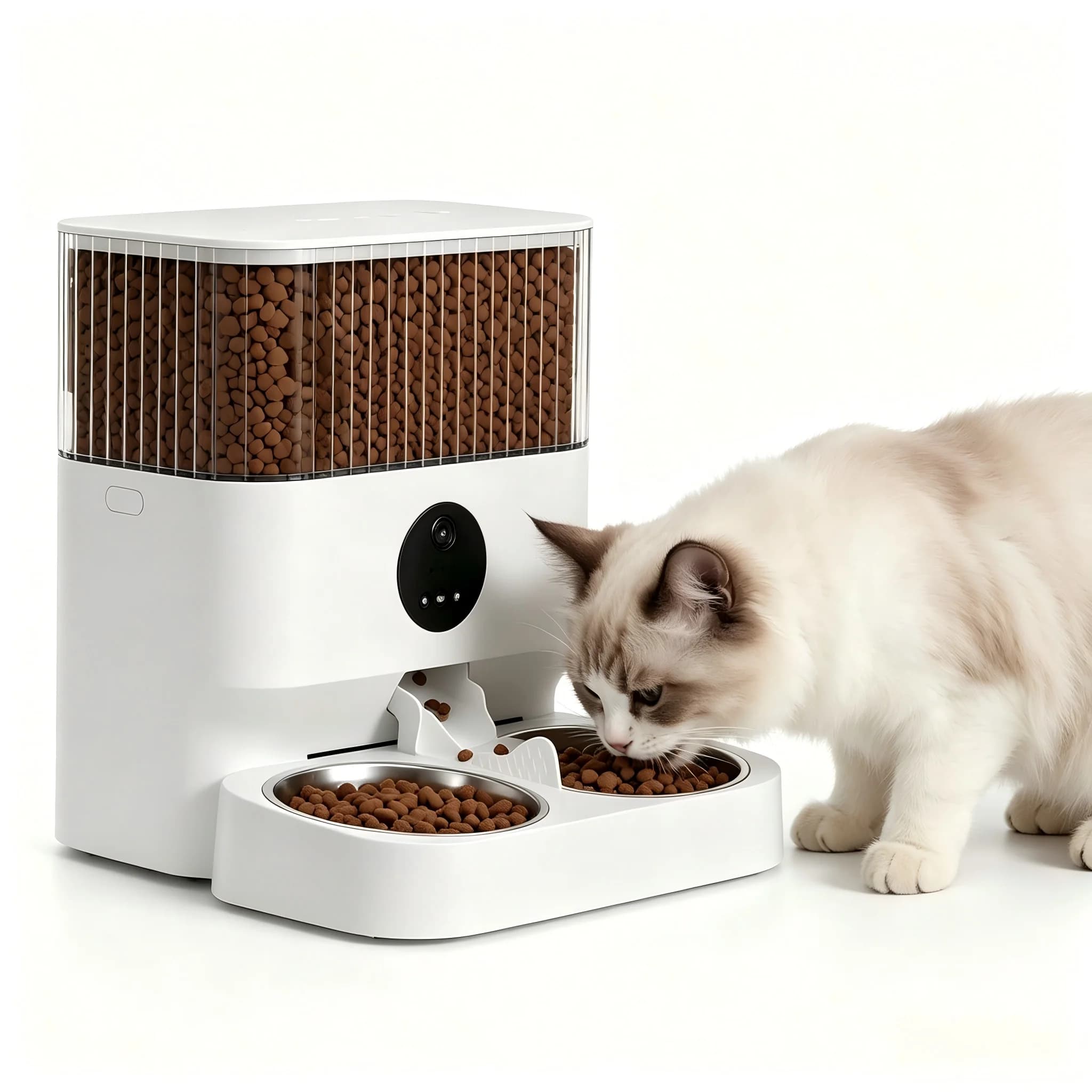 WiFi Enabled Smart Cat Dog Feeder with HD Camera 2-Way Audio Dual Bowl Automatic Pet Food Dispenser for Multiple Pets