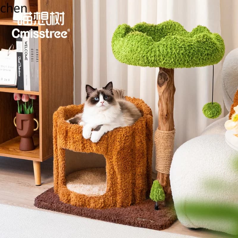 Albero con struttura per arrampicata su gatti in legno massello HXL integrato, universale in tutte le stagioni, non occupa un'area di giocattoli nido per gatti caldi in sisal