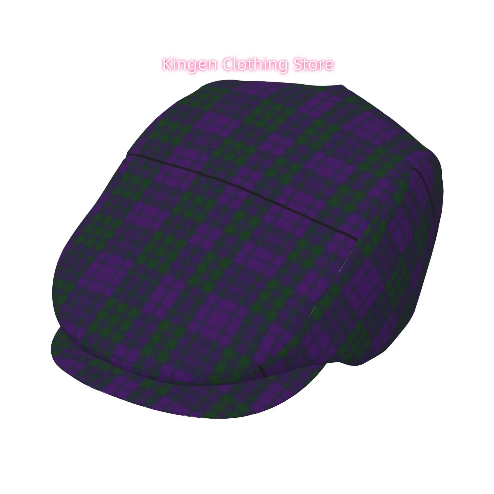 1pc Men's & Women's Purple & Green Plaid Beret Hat - Adjustable Snapback Closure, Lightweight Polyester Flat Cap with Tartan/Tar