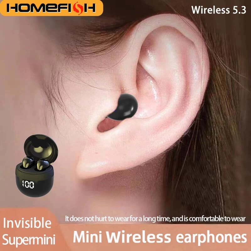 HOMEFISH SK18 Mini Auricolari Wireless per il Sonno, Bluetooth 5.3, Invisibili In-Ear, Display Digitale, Cancellazione del Rumore per Chi Dorme di Lato