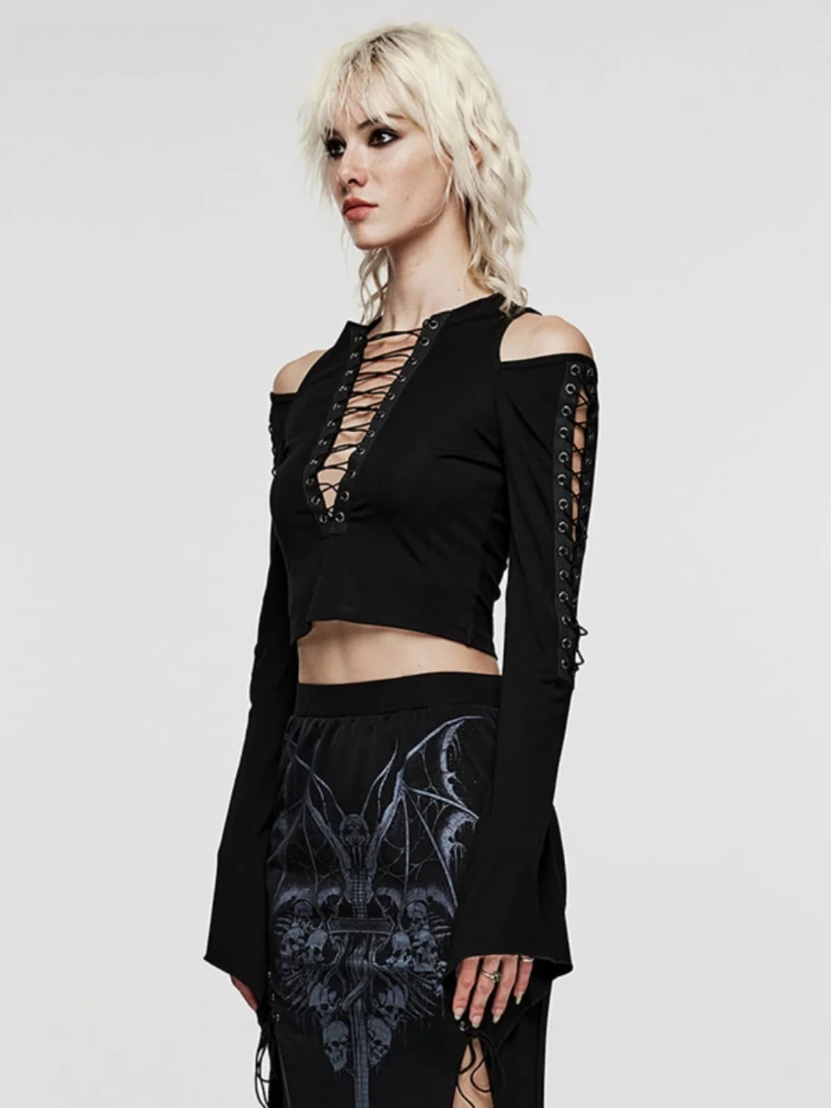 T-shirt Gotica a Maniche Corte e Lunghe, Scavata, Slim Fit, Sexy, Modellante, Stile Punk Rave Street