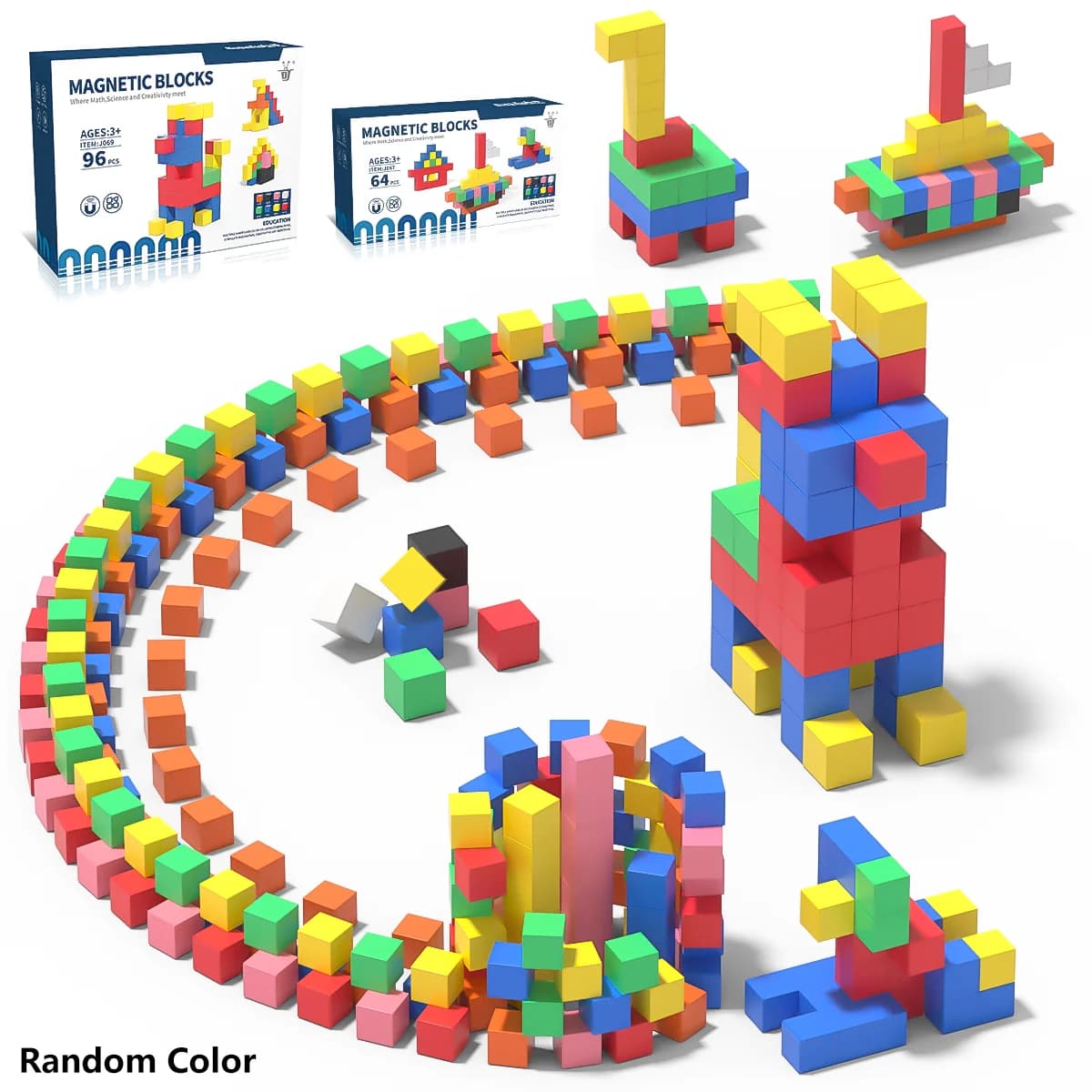 Cubi magnetici, blocchi da costruzione, giocattoli educativi STEM, gioco di costruzione, apprendimento sensoriale per bambini piccoli, sviluppo precoce