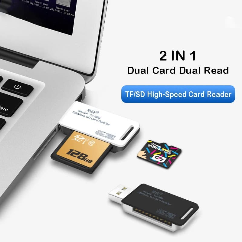 DU04 Lettore di schede 2 IN 1 Adattatore da USB 2.0 a SD TF per fotocamera portatile SLR SDXC Scheda di memoria intelligente Accessori TV Lettore di schede OTG