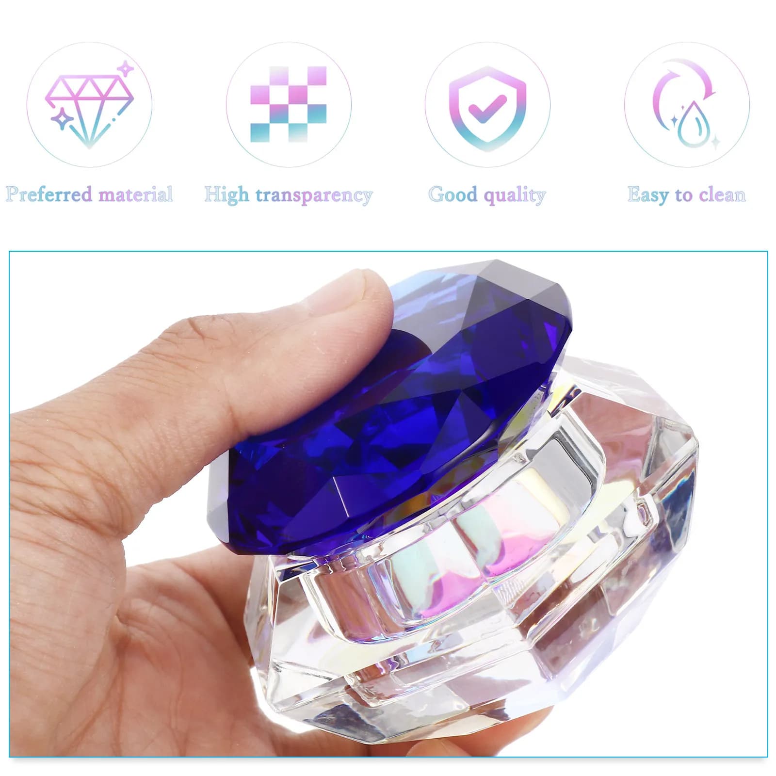 Barattolo in Vetro Cristallo a Forma di Diamante con Coperchio Antigoccia, Contenitore per Smalto e Cosmetici, Bottiglia a Bocca Larga per Nail Art, Manicure e Rossetto