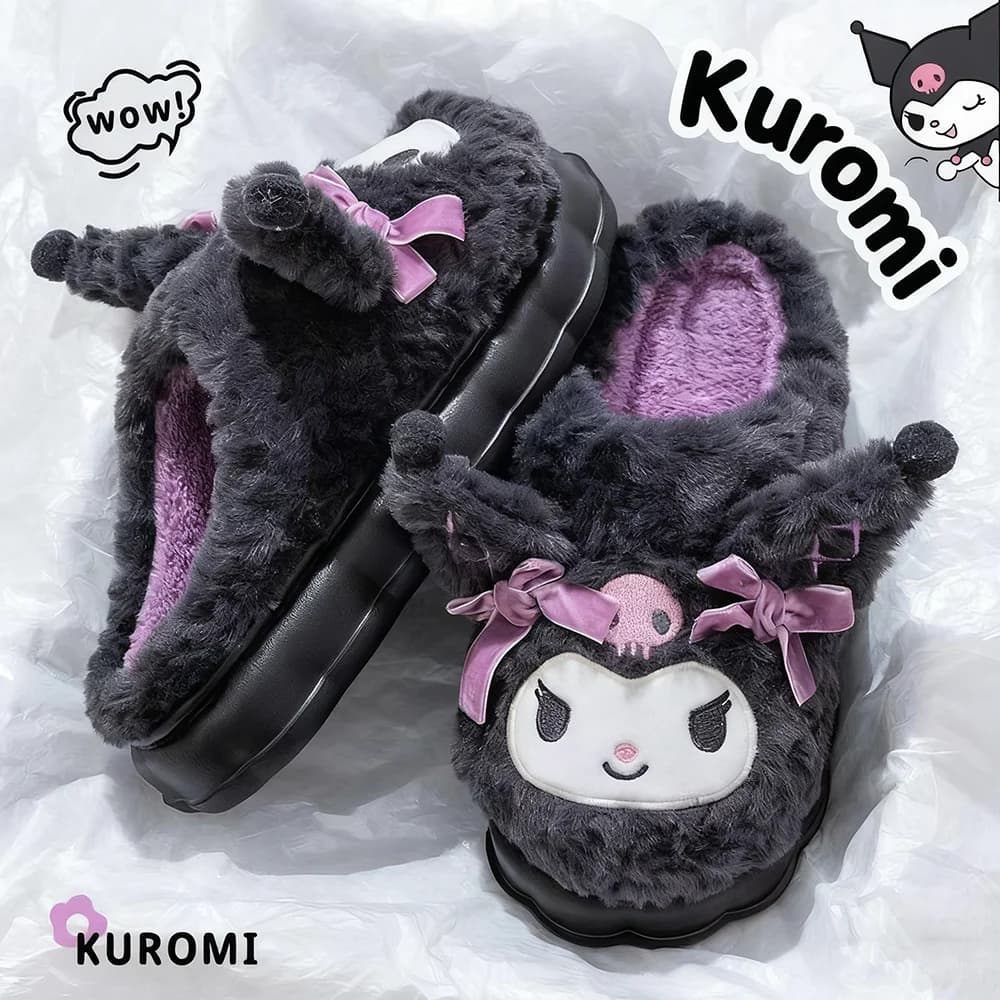 New cotton slippers Sanrio Kawaii Kuromi Nice winter slippers for home thick soles Keep warm cotton shoes Christmas gift for girlfriend