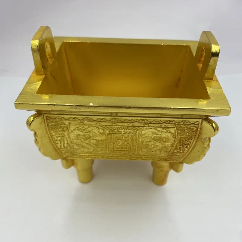 Bruciatore d'Incenso in Rame Dorato con Treppiede e Doppio Drago, Ding Prosperoso del Millennio, Regalo di Apertura, Oggetto Artigianale Decorativo