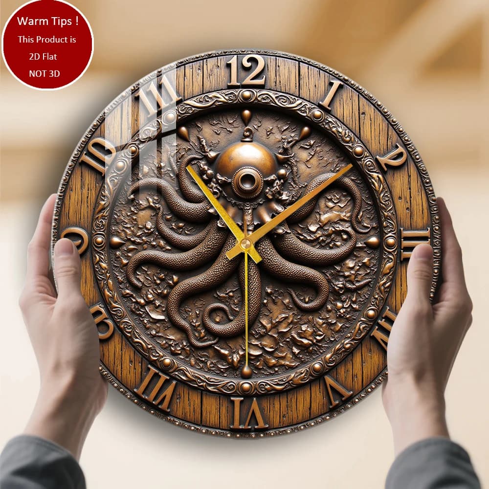 Tempered glass wall clock Watch for diving helmet with octopus, suitable for wall decorations or table displays everywhere