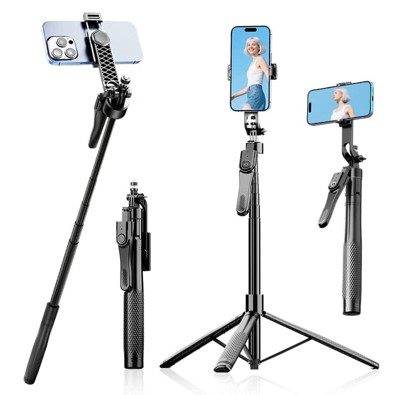 Treppiede Bluetooth per Telefono Cellulare, Asta Selfie Triangolare 2,15m con Telecomando per iPhone e Android