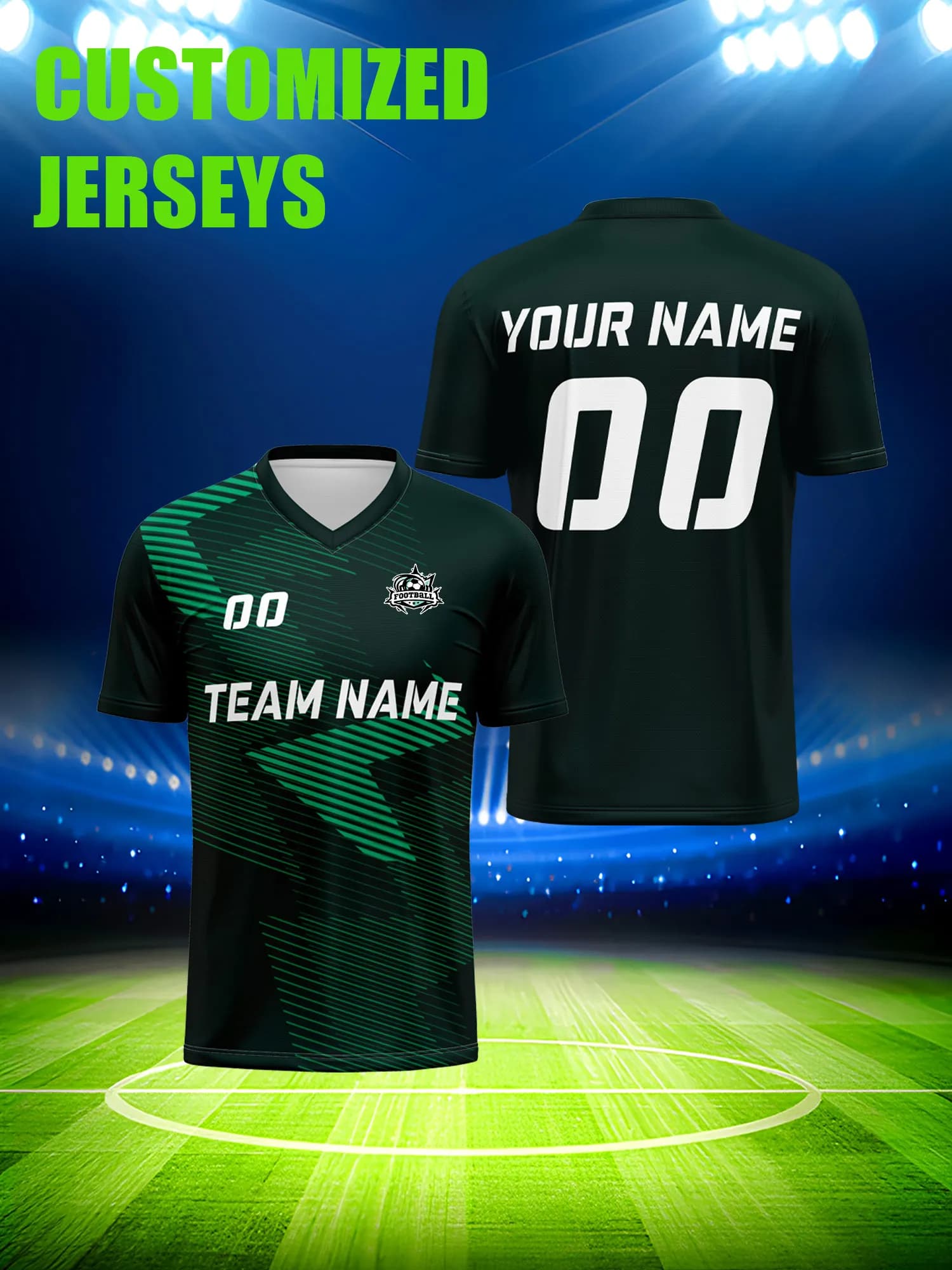 Customized football jersey with image, number and custom name, cool and fashionable urban street football clothing