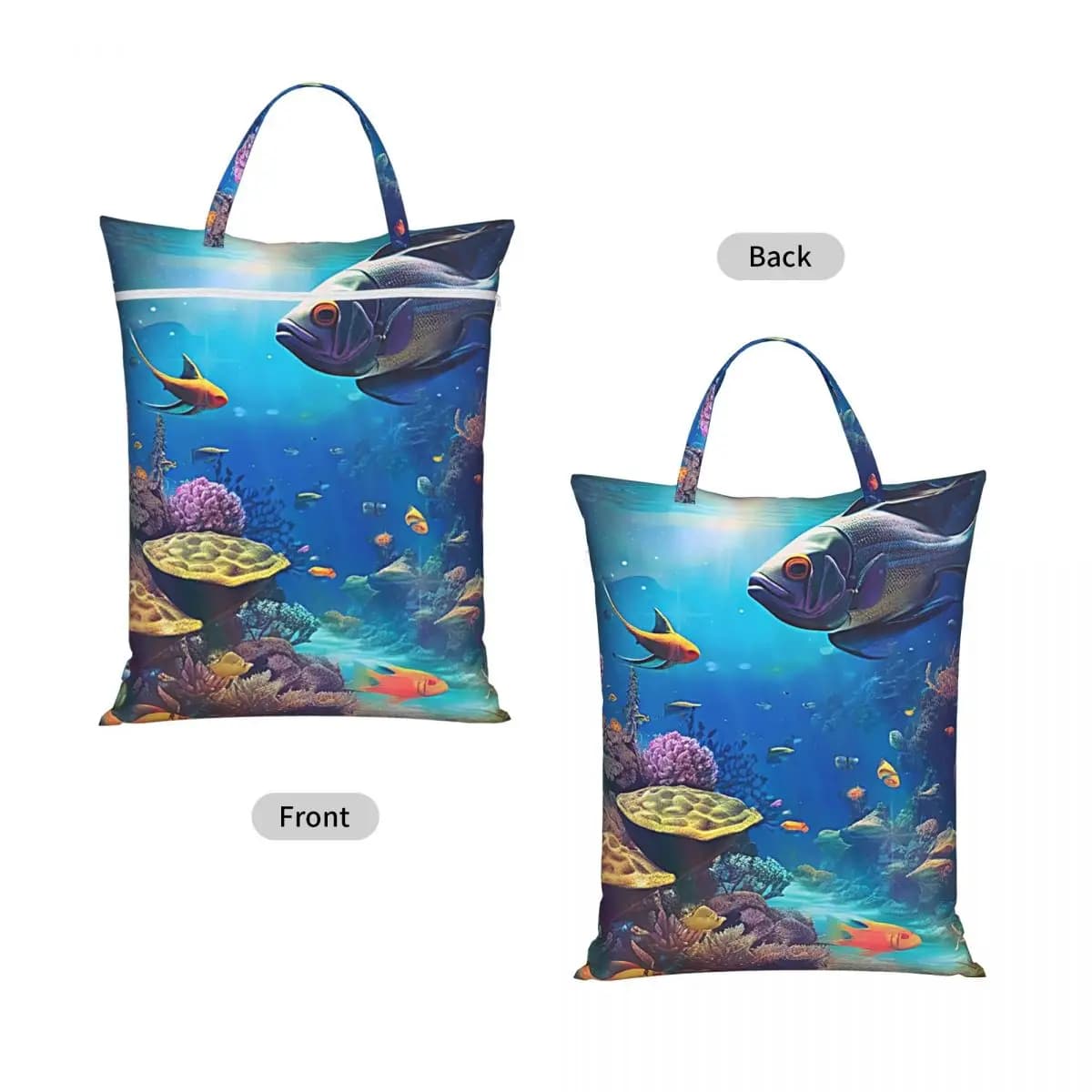 Great Fish Land Tropical Fish Travel Laundry Bag Waterproof Reusable Dirty Clothes Pouch Gym Yoga Vacation Washing Basket