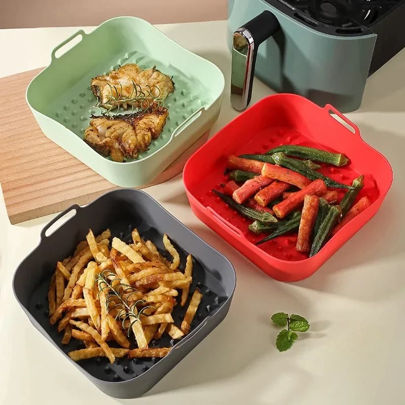 20 CENTIMETRI Del Silicone Friggitrice Ad Aria Pentola Vassoio Barbecue BBQ Pad Piastra Airfryer Forno Stampo Da Forno Pentola Per Alimenti Sicuro Riutilizzabile Piazza Friggitrice Ad Aria Pan