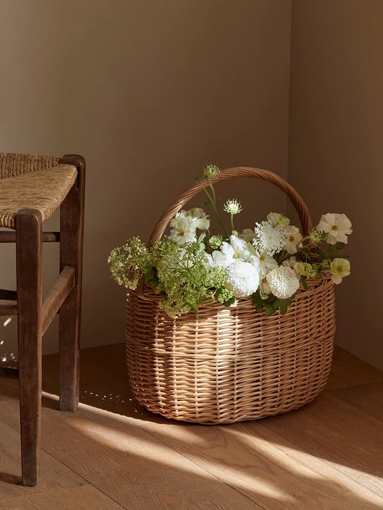 Cesto in salice intrecciato a mano, portatile, per composizioni floreali, arte con fiori secchi, cesto fatto a mano, cesto per frutta, cesto da picnic, cesto portaoggetti