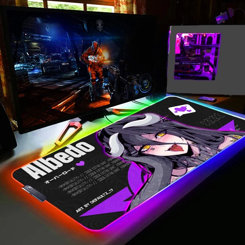 Tappetino per Mouse con Retroilluminazione RGB Anime Ragazza Sexy Gabinete Gamer Tappetino LED per Scrivania Accessori per Tastiera e Mouse da Gaming