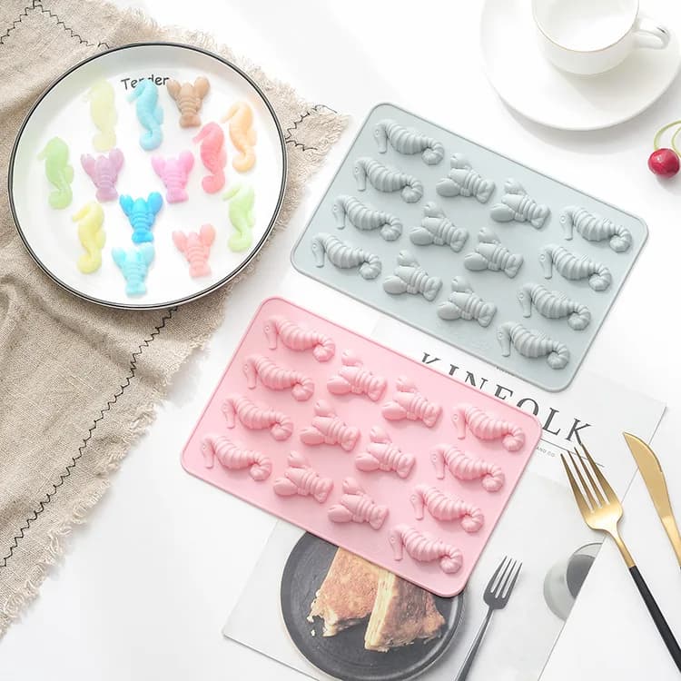 Stampo in silicone per torte 14 con stampo per cioccolato a forma di cavalluccio marino e aragosta, stampo per sapone fatto a mano, stampo per ghiaccio