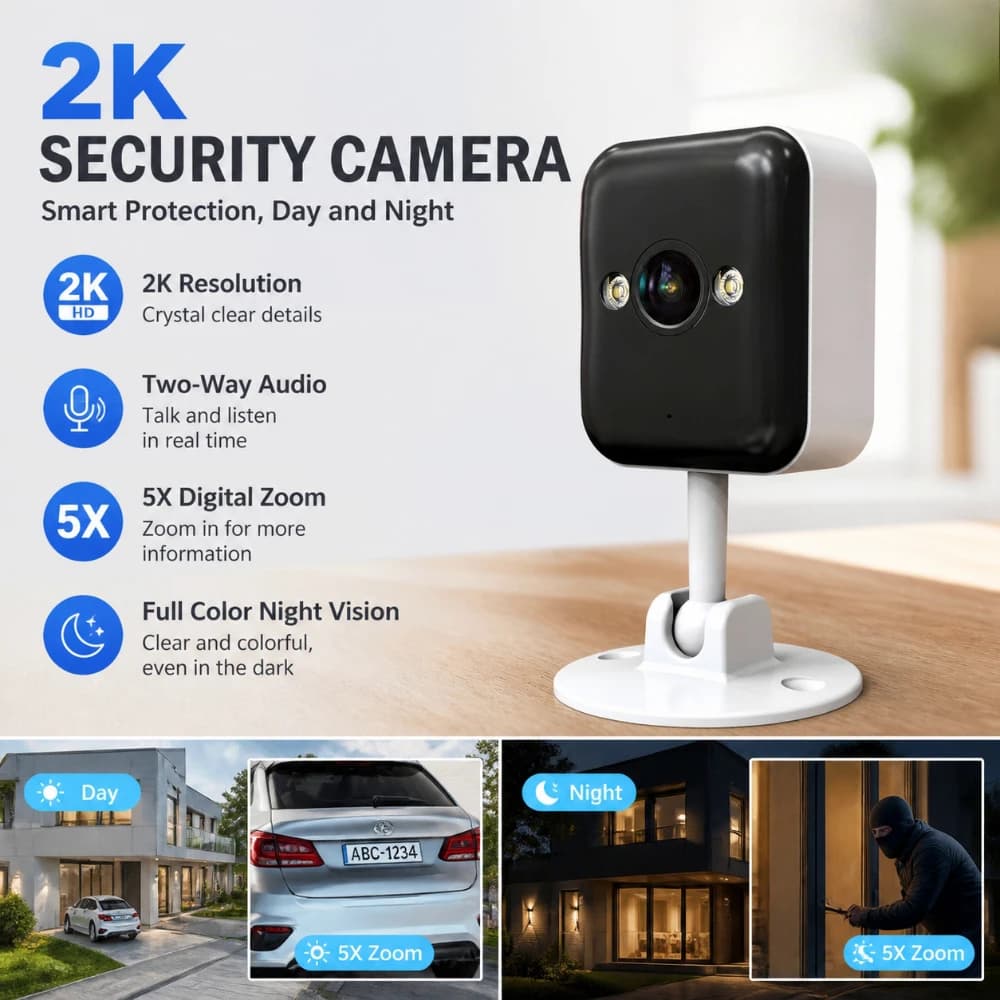 Telecamera IP Mini Intelligente Jooan per Interni, Zoom 5X, Audio Bidirezionale, Visione Notturna a Colori, Monitor per Bambini e Casa Protezione