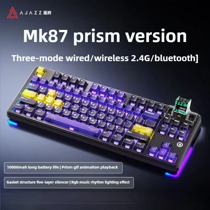 AJAZZ MK87 Tastiera meccanica tri-modale Guarnizione display TFT RGB wireless Full-key sostituibile a caldo 10000mAh Supporto Windows/Mac
