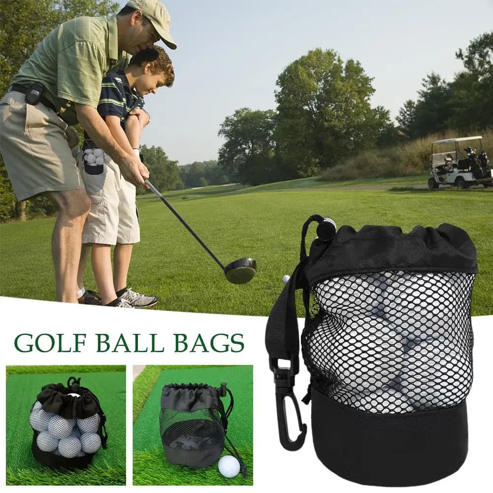 Contenitore per Palline da Golf in Nylon Resistente, Sacchetto a Rete con Coulisse e Clip in Plastica, Custodia Portatile per Palline