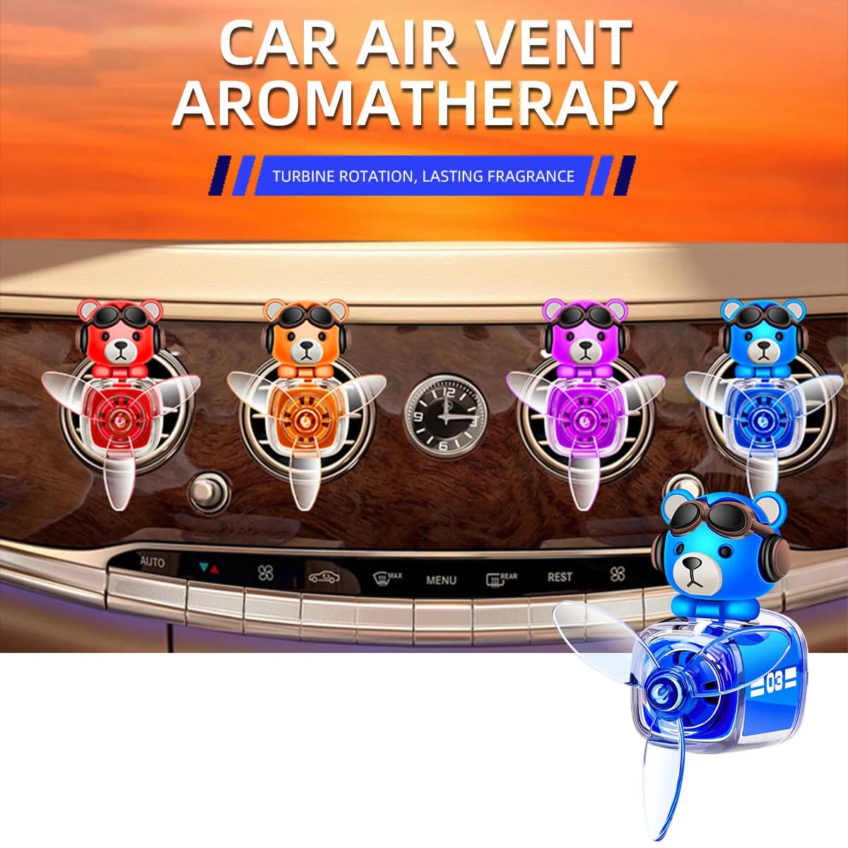 Exhaust socket for cars Aromatherapy glasses Bear Air output Swivel blower vent clip Deodorant for environments to remove odors Cologne Ice Black