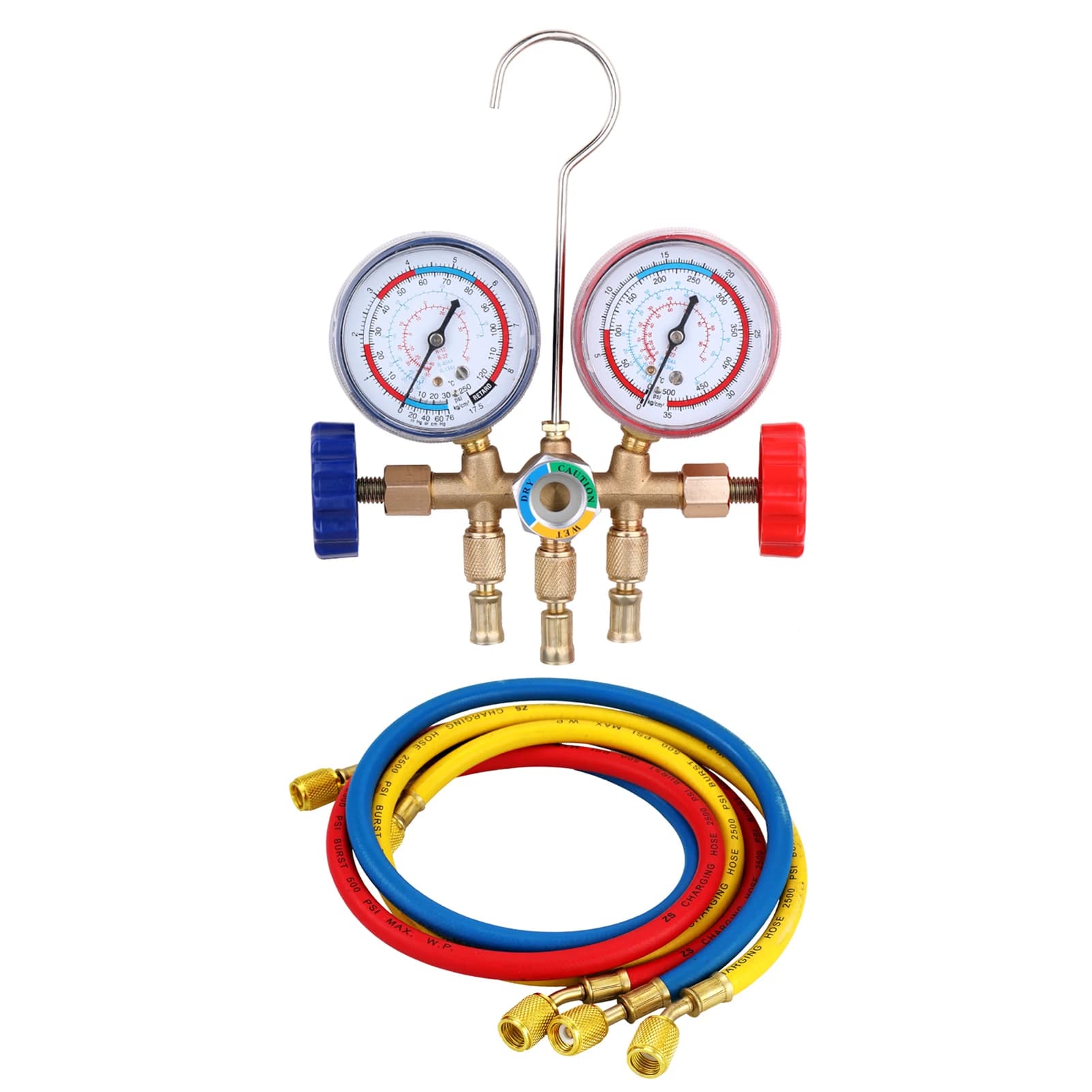 2021 r134a set di manometri per collettore refrigerante strumenti per aria condizionata con tubo flessibile e gancio per aria condizionata R12 R22 R404A R134A
