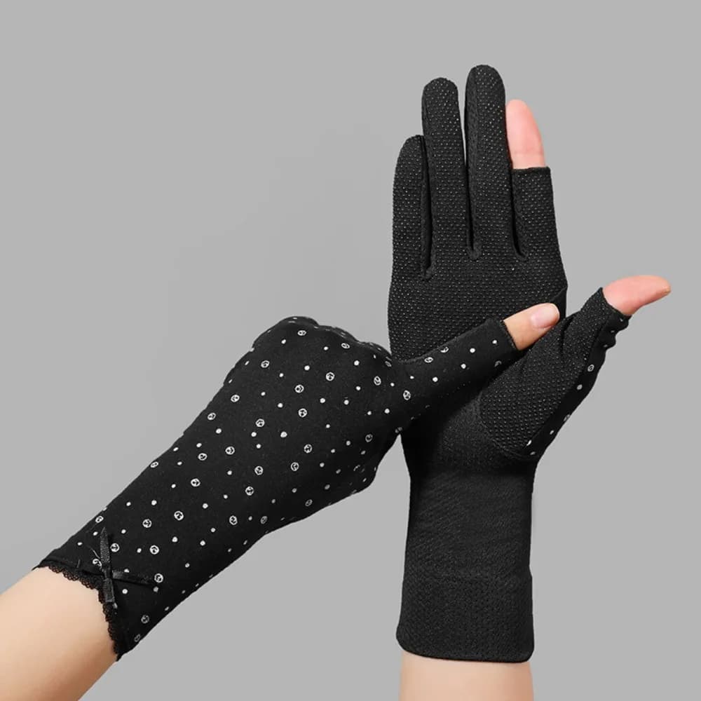 Guanti da guida alla moda con finiture in pizzo, guanti da ciclismo sottili antiscivolo, guanti di media lunghezza anti-UV con protezione solare