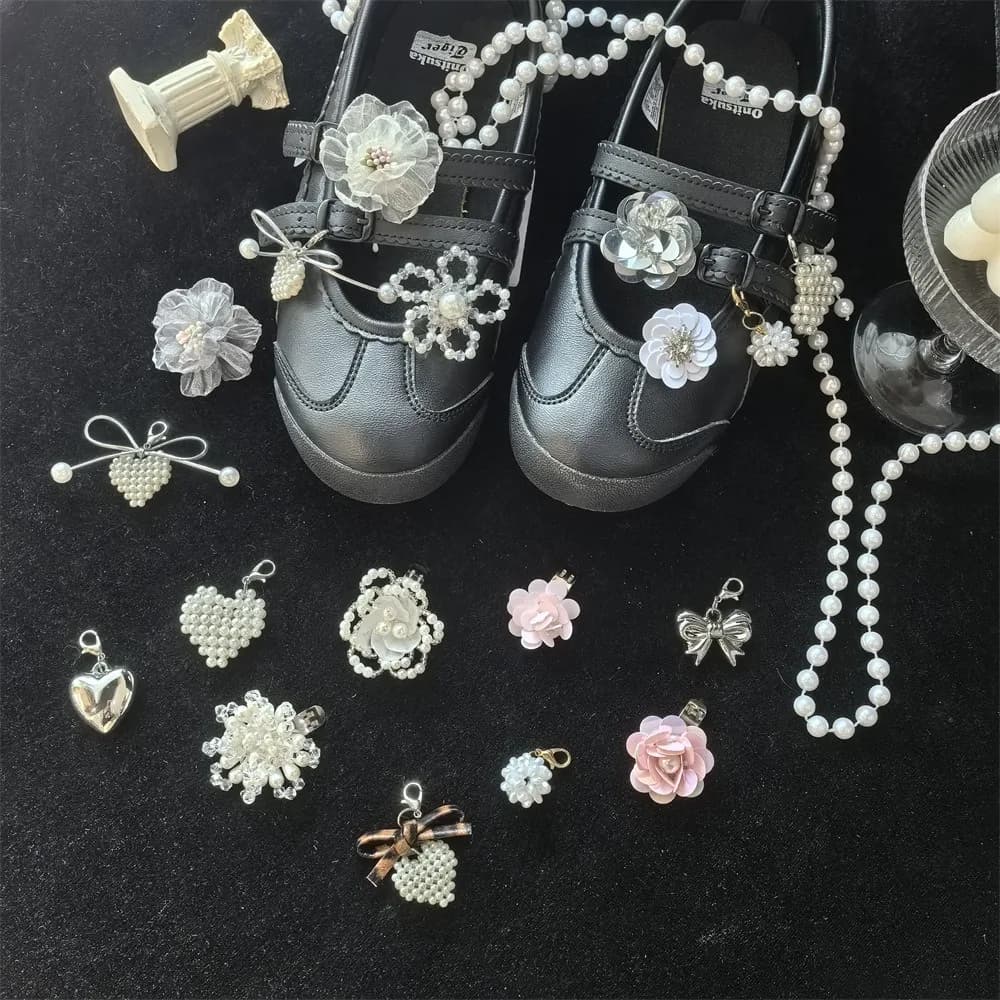 Nuovo Accessorio Decorativo per Scarpe: Clip a Forma di Cuore con Fiocco di Perle Stile Balletto, Rimovibile, per Sneakers Mary Jane e Scarpe Basse, 1 Pezzo