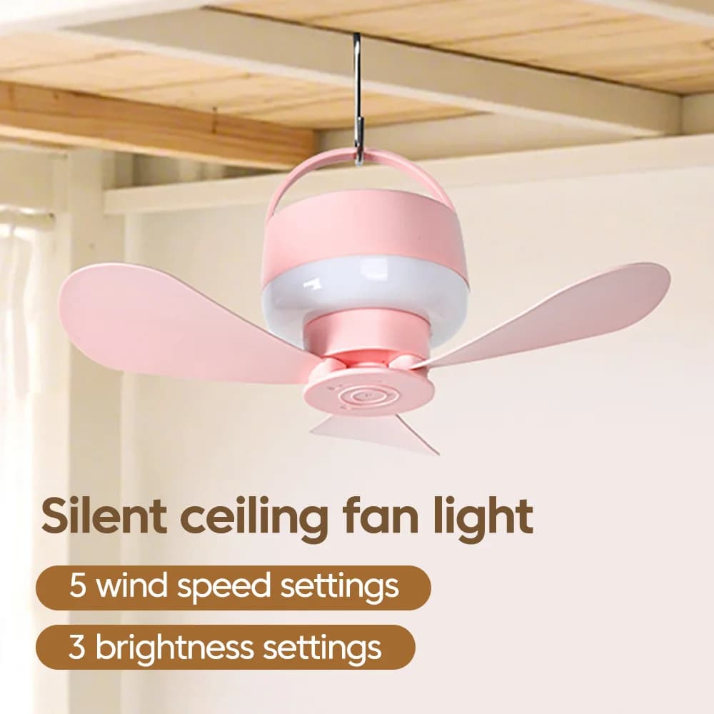 Ventilatore da Soffitto LED Multifunzione Telecomandato, Portatile e Ricaricabile, con Lampada, per Campeggio all'Aperto, USB