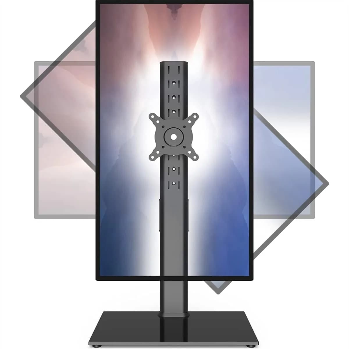 Supporto per Monitor Singolo Autoportante da 27-43 Pollici con Base in Vetro Temperato, Braccio Regolabile con Rotazione e Inclinazione Completa