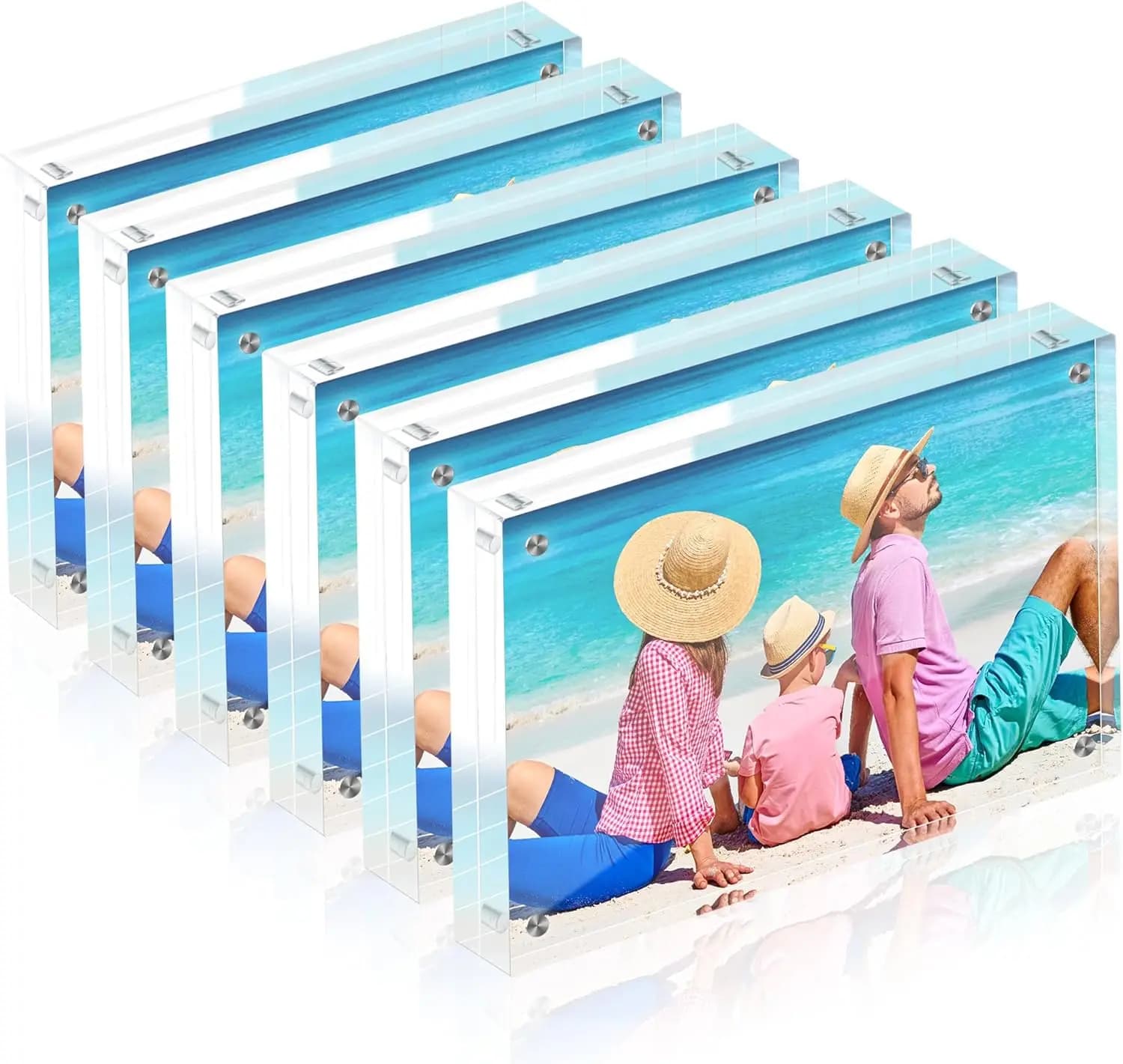 5x7 Acrylic Picture Frame Set of 6, 20mm Thick, Double-Sided Transparent Magnetic Frameless Photo Frame, Desktop Freestanding Di