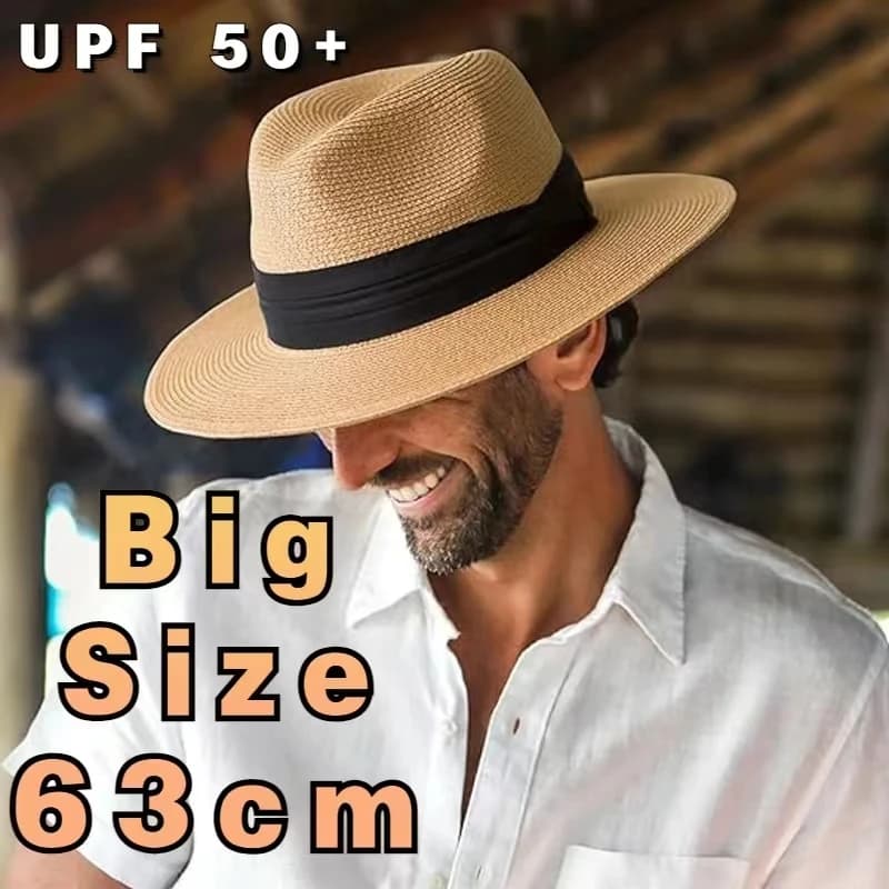 XL Big Head 63CM Summer Beach Cappelli da sole intrecciati Uomo Donna Plus Size Jazz UV UPF 50+ Protezione solare Viaggi Panaman Cappelli di paglia Unisex
