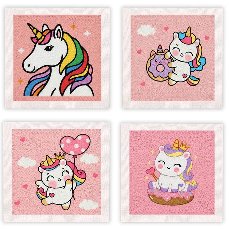 CHENISTORY Cute Cartoon unicorn Pattern Punch Needle Embroidery Kit for Beginners Soft Yarn Needlework Embroidery Set Home Decor