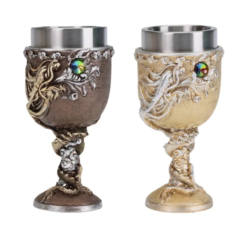 3D Medievale Drago Gemma Calice di vino Boccale di birra vichingo Resina Acciaio inossidabile Calice Cocktail Whisky Tazze di champagne Decorazioni per feste