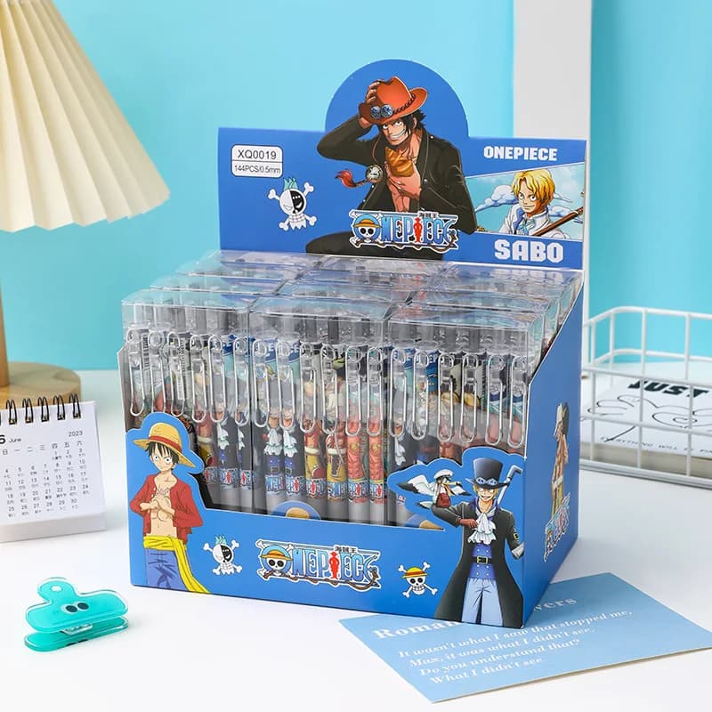 Set di Penne Gel Anime One Piece 12/24 Pezzi, Inchiostro Nero, Cartone Animato Luffy Zoro, 0.5mm, Regalo di Cancelleria Kawaii