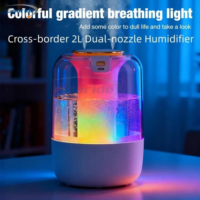 Air Humidifier USB Double Spray Port Mist Spray Heavy Fog Aroma Diffuser Essential Oils Color Light for Home Bedroom Gift