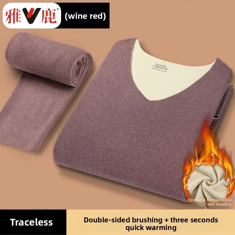 Set of seamless thermal underwear with V-neck, velvet thickened by man, heating temperature, autumn clothes, long underwear touching the winter bottom