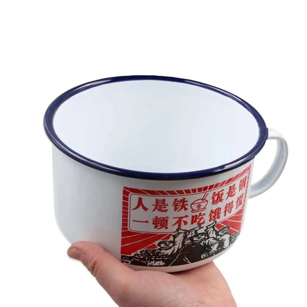 Manico per ciotola per noodle istantanei smaltati da 1300 ml per uso domestico con coperchio Ciotola per ramen Regalo per scatola da pranzo addensata di grandi dimensioni