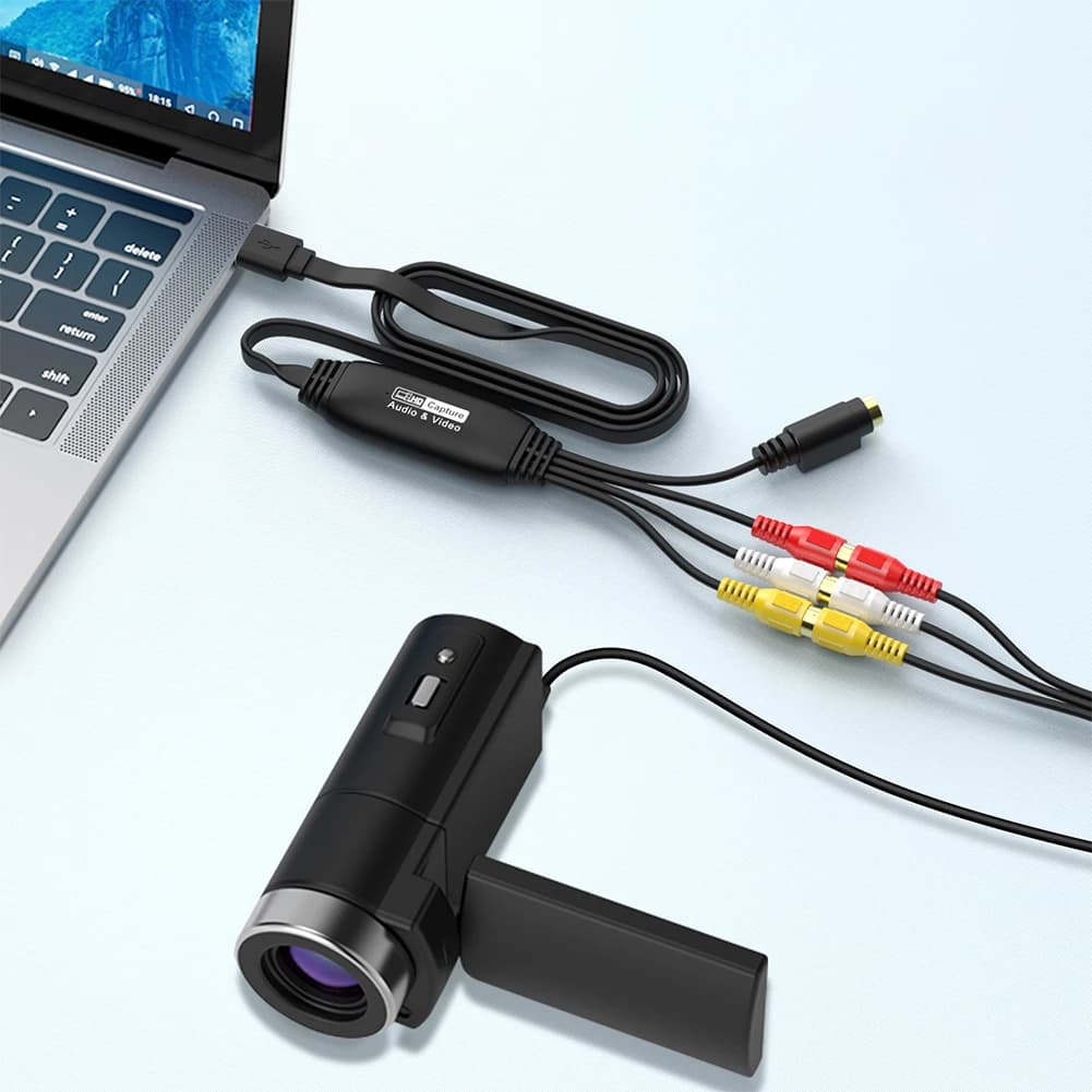 Scheda di acquisizione video USB per VHS, TV, DVD, VCR - Adattatore di acquisizione video da USB a AV, convertitore video da RCA a USB per PC