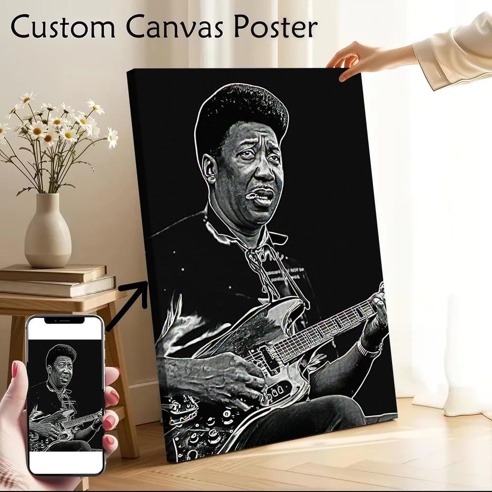 Muddy Waters Canvas Wall Art Poster Custom Photo Print Modern Painting for Fans Specialty and Themed Home Decor Items Bedroom