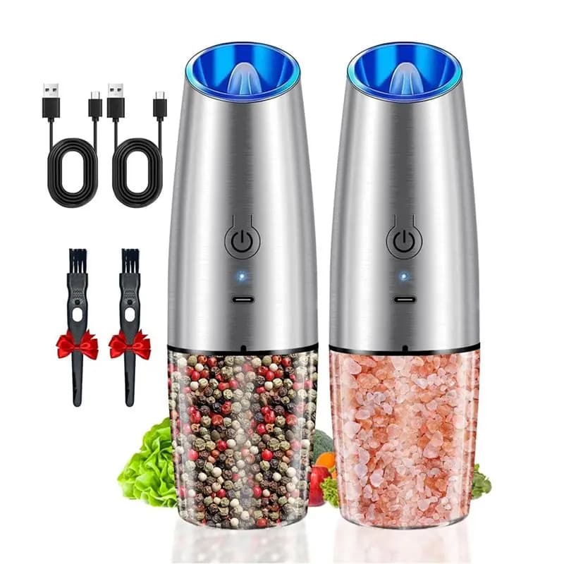 LLCS-2PCS Set di macinapepe elettrici ricaricabili tramite USB con luce LED, macinapepe automatici in acciaio inossidabile S