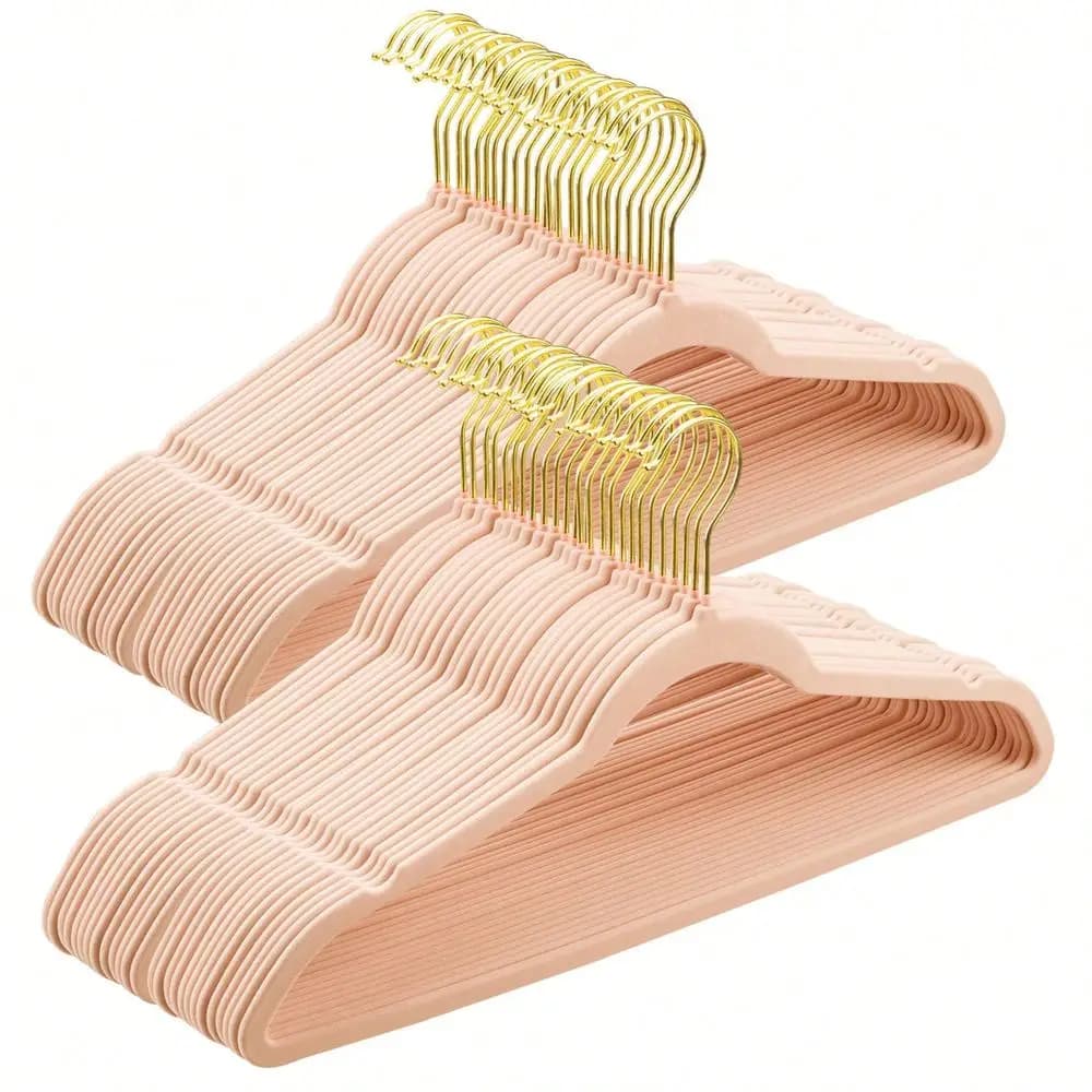 Pack Pink Velvet Hangers, NonSlip Heavy Duty Clothes Hangers With 360 Rotating Gold Hooks, Slim Space Saving Flock Hangers For