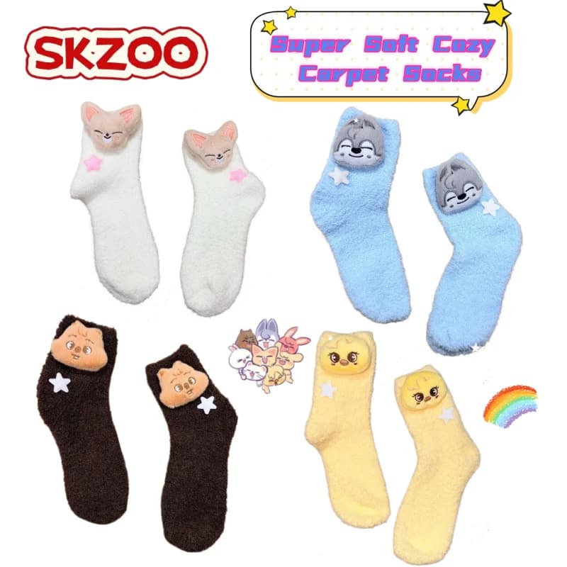 New Skzoo Stray Kids Wolf Chan Leebit Dwaekki Jiniret Floor Socks High Color Creative Personality Cartoon Soft Warm Long Socks